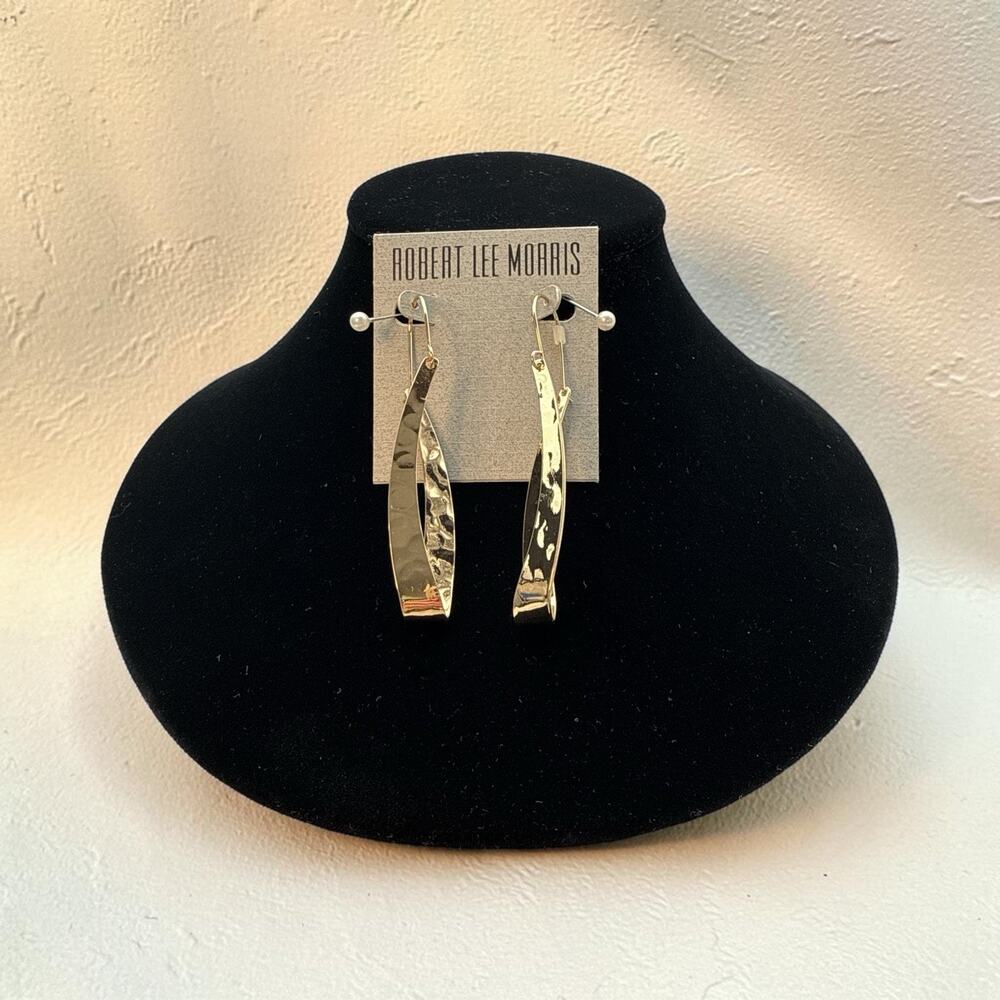 RLM Earrings By Robert Lee Morris Wire Wrap Hammered Goldtone Dangle